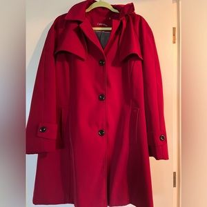 Women’s red hooded trench coat